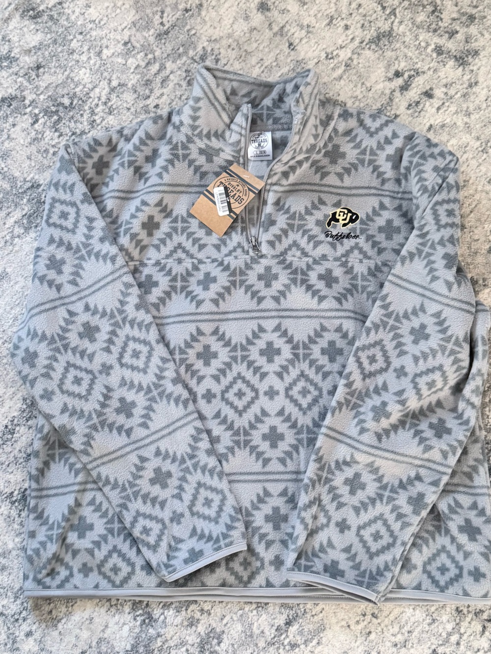 Rivalry Threads Light Gray Patterned NCAA Colorado BuffaloesQuarter-Zip Pullover